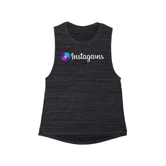 Instagains - Women's Flowy Muscle Tank - White Text